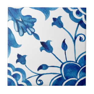 Mediterranian hand painted style blue ceramic tile