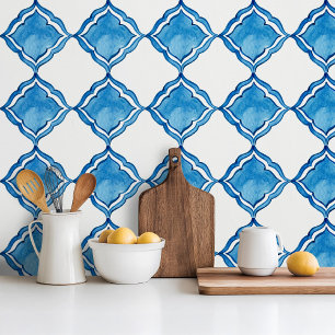 Mediterranian hand painted style blue ceramic tile