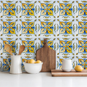 Mediterranian hand painted style blue ceramic tile
