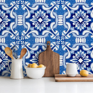 Mediterranian hand painted style blue ceramic tile