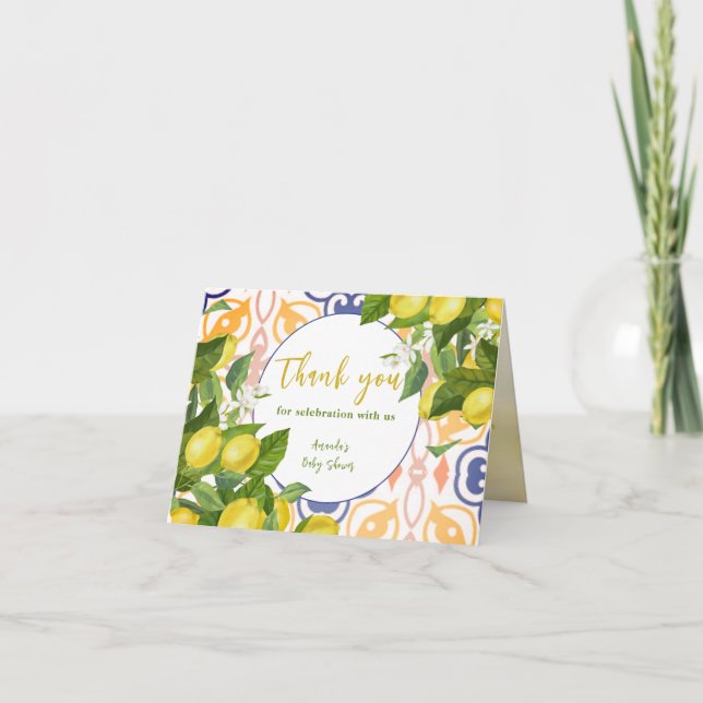 Mediterrannean Lemon Main Squeeze Baby Shower Thank You Card (Front)