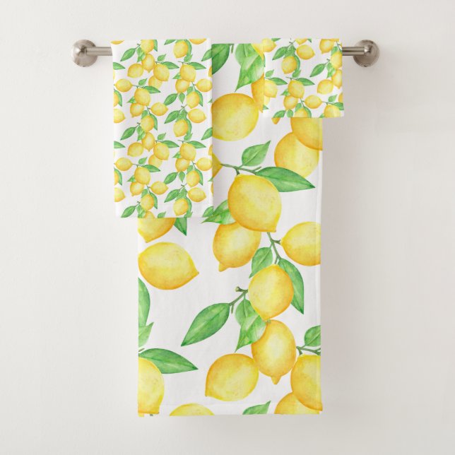 Mediterrenean Citrus Lemon pattern Bath Towel Set (Insitu)