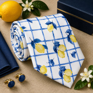 Mediterrenean Citrus Lemon pattern Neck Tie