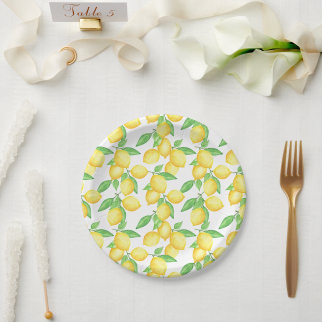 Mediterrenean Citrus Lemon pattern Paper Plate (Wedding)