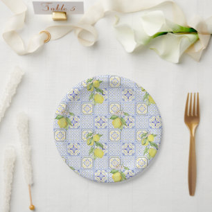 Mediterrenean Citrus Lemon pattern Paper Plate