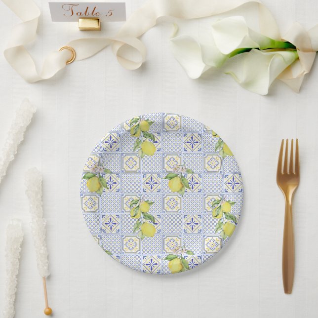 Mediterrenean Citrus Lemon pattern Paper Plate (Wedding)