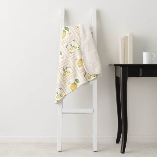 Mediterrenean Citrus Lemon pattern Sherpa Blanket (In Situ)