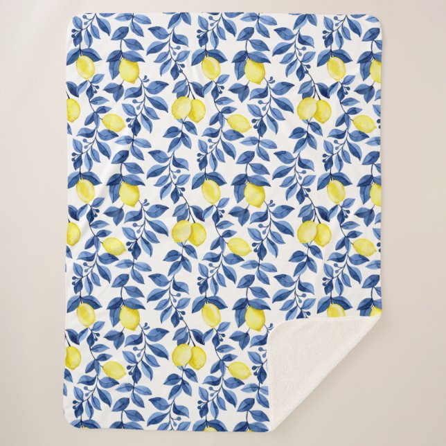 Mediterrenean Citrus Lemon pattern Sherpa Blanket (Front)