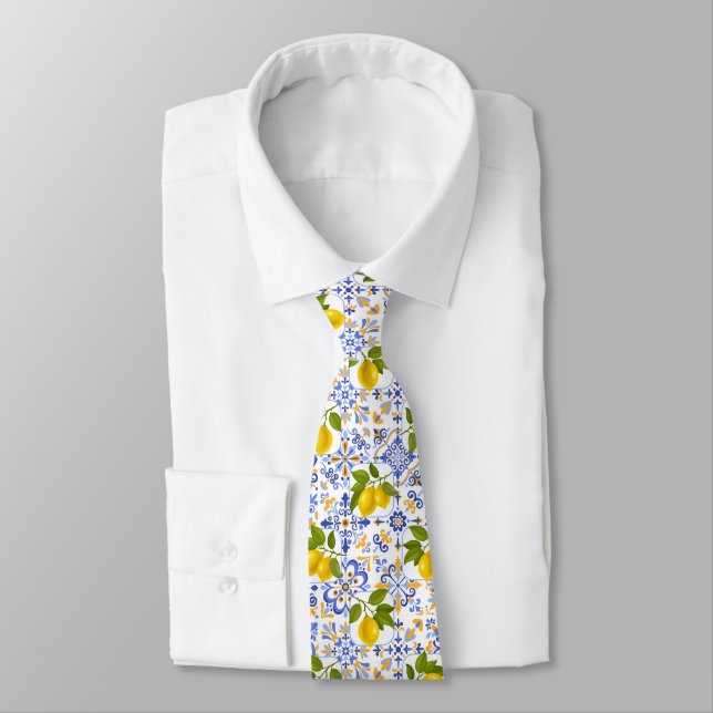 Mediterrenean Citrus Lemon pattern Tie (Tied)