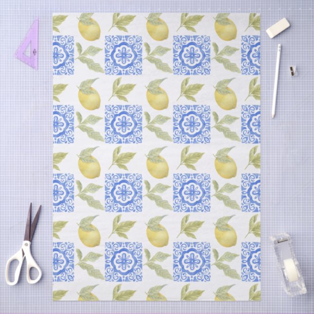 Mediterrenean Citrus Lemon pattern Tissue Paper (Craft)