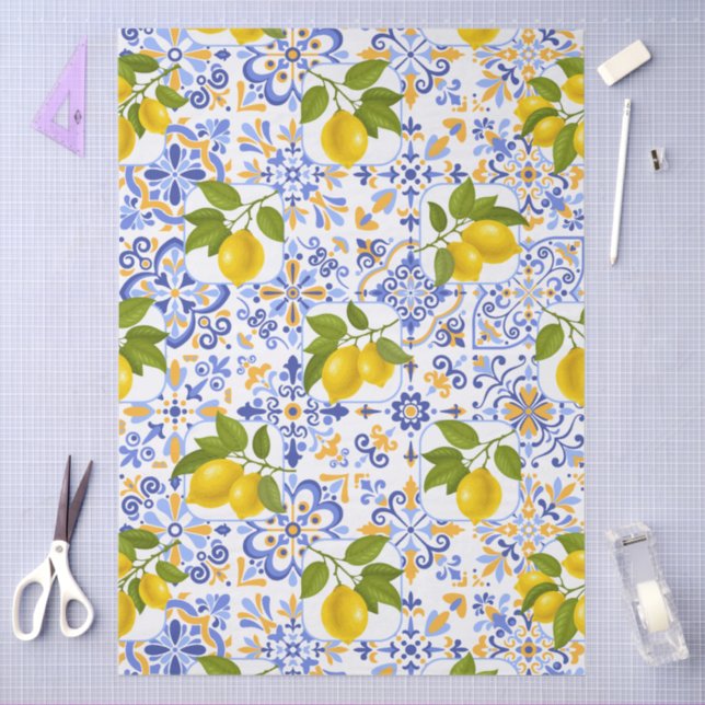 Mediterrenean Citrus Lemon pattern Tissue Paper (Craft)