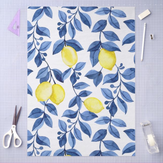 Mediterrenean Citrus Lemon pattern Tissue Paper (Craft)