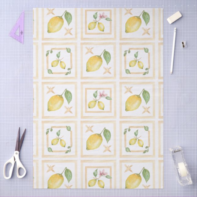 Mediterrenean Citrus Lemon pattern Tissue Paper (Craft)