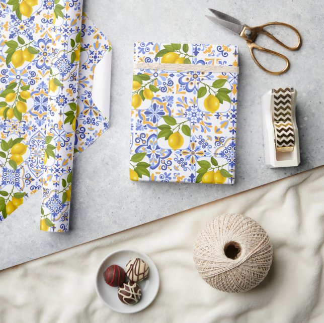 Mediterrenean Citrus Lemon pattern Wrapping Paper (Crafts)