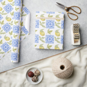 Mediterrenean Citrus Lemon pattern Wrapping Paper