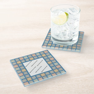 Meditheran blue, orange and green frame glass coaster