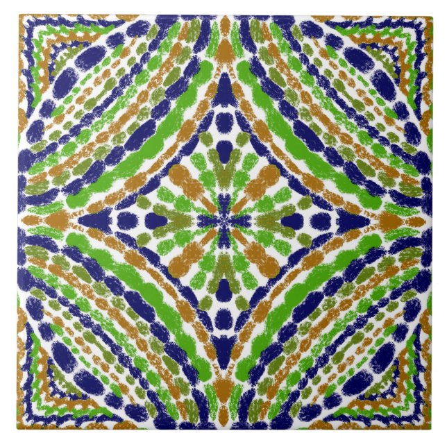 Meditteranean Green Blue Mosaics Hand Painted Tile (Front)