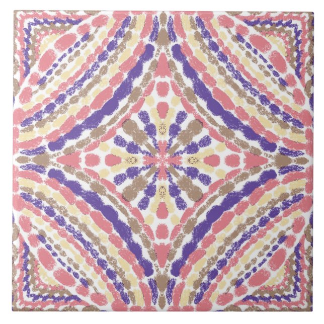 Meditteranean Purple Pink Mosaics Hand Painted Tile (Front)