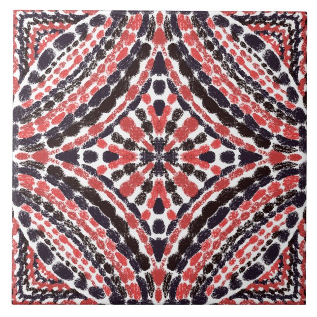 Meditteranean Red Black Mosaics Hand Painted Tile (Front)