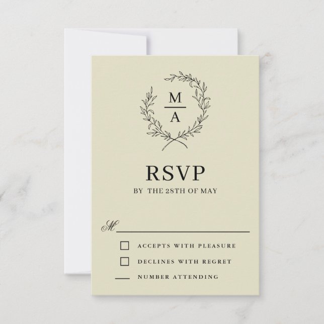 Medium Beige Simple Elegant Monogram RSVP Card (Front)