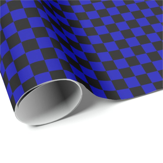 Medium Black and Royal Blue Checks Wrapping Paper (Roll Corner)