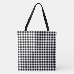 Medium Black and White Gingham Check Tote Bag