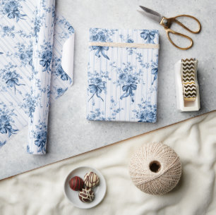 Medium Blue and White Coquette Wrapping Paper
