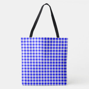 Medium Blue and White Gingham Check Tote Bag