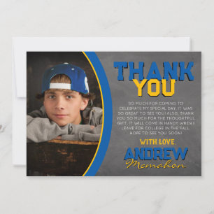 Medium Blue & Gold Chalkboard Grad Thank You Card