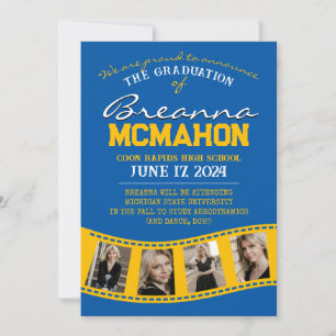 Medium Blue Gold Filmstrip Graduation Announcement