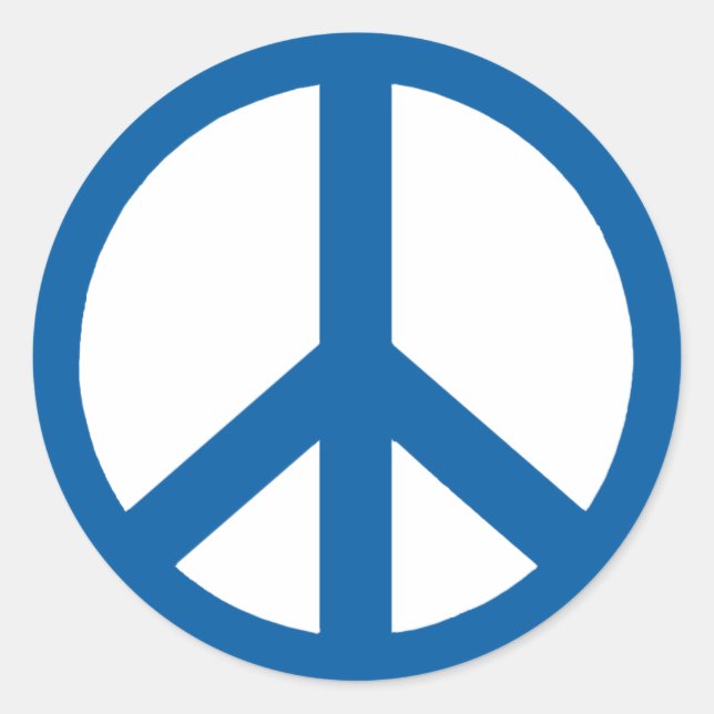 Medium Blue Peace Sign Classic Round Sticker (Front)