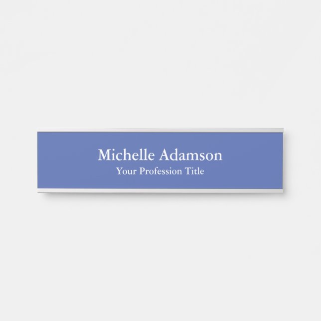 Medium Blue Professional Plain Modern Elegant Door Sign (Front)