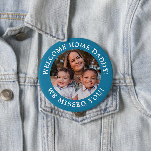Medium Blue Simple Message Arched Text and Photo 10 Cm Round Badge