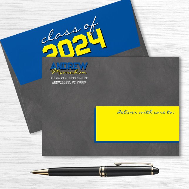 Medium Blue Yellow Graduation Chalkboard Envelopes (Creator Uploaded)