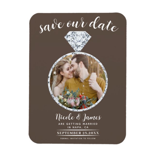 Medium Brown Diamond Ring Bling Save the Date Magnet (Vertical)