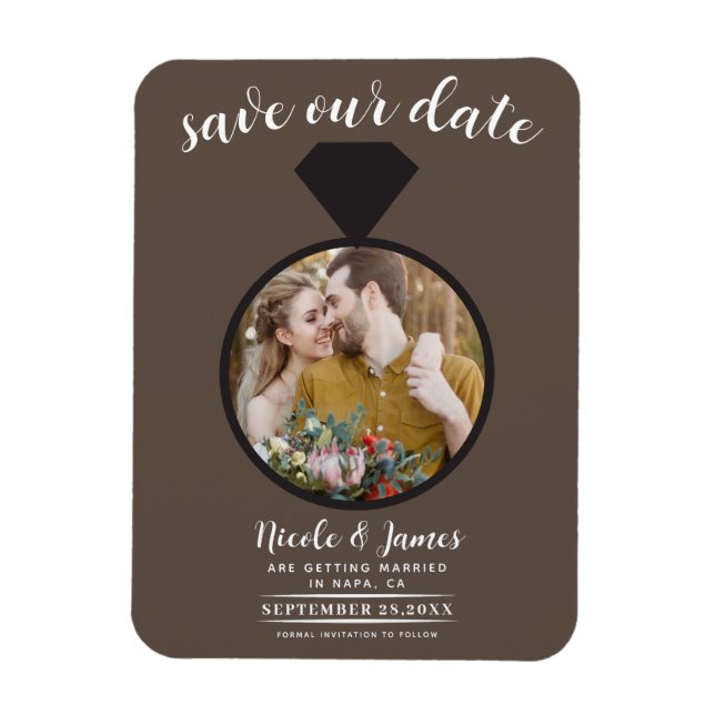 Medium Brown Wedding Ring Photo Save the Date Magnet (Vertical)