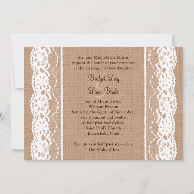 Medium Burlap and Vintage Lace Wedding Invite (Front)
