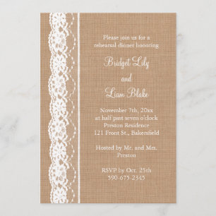 Medium Burlap & Vintage Lace Rehearsal Dinner Invitation