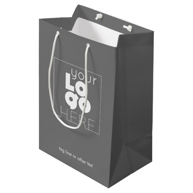 Medium Company Logo Grey Paper Shopping Bag (Front Angled)