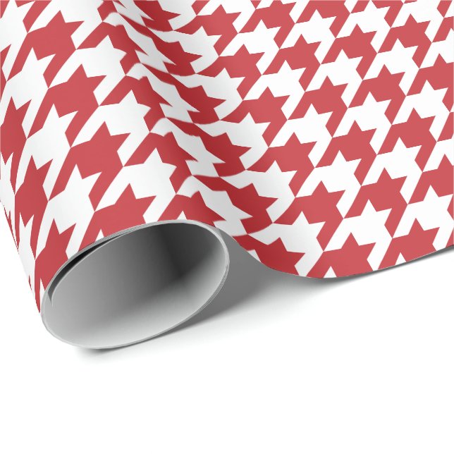 Medium Dark Red and White Houndstooth Wrapping Paper (Roll Corner)