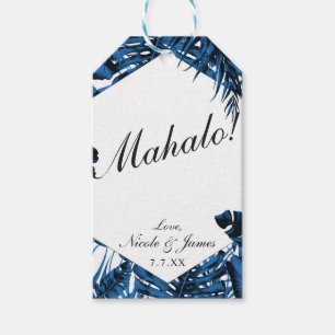 Medium Denim Blue Tropical Palm Leaves Wedding Gift Tags