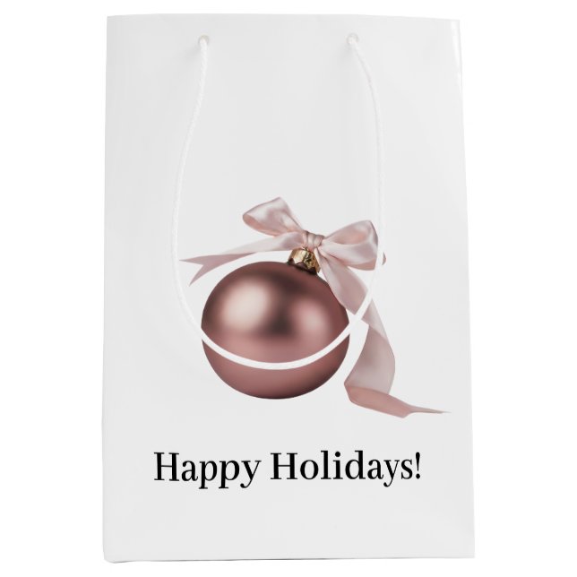 MEDIUM DUSTY ROSE HOLIDAY ORNAMENT GIFT BAG (Front)