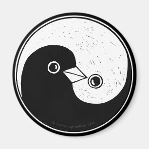 Medium Fridge Magnet with b/w YinYang peace doves.