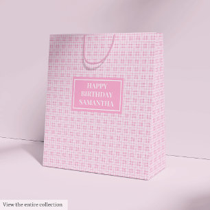 Medium Gift Bag Pink Plaid Custom Birthday Art