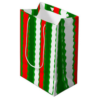 Medium Glossy Christmas Gift Bag Red White Green