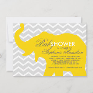 Medium gold big elephant baby shower invitation