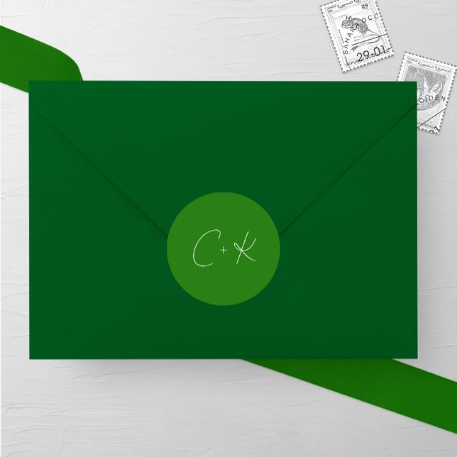 Medium Green Minimalist Wedding Classic Round Sticker (Creator Uploaded)