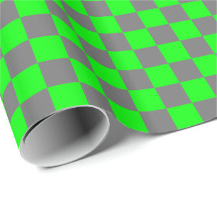 Medium Grey and Lime Green Chequered Wrapping Paper