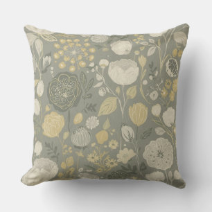Medium Grey Butter Yellow Cream Modern Floral Cushion