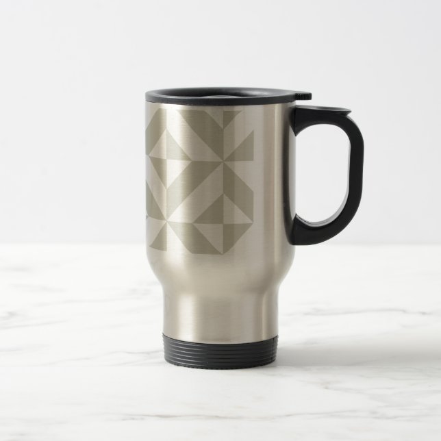 Medium Grey Geometric Deco Cube Pattern Travel Mug (Right)